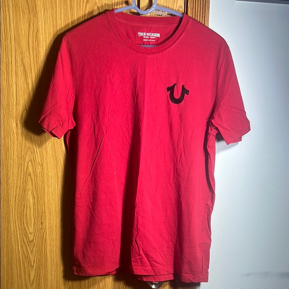 True Religion Red Short Sleeve Tee Vibrant Cotton Crew Neck